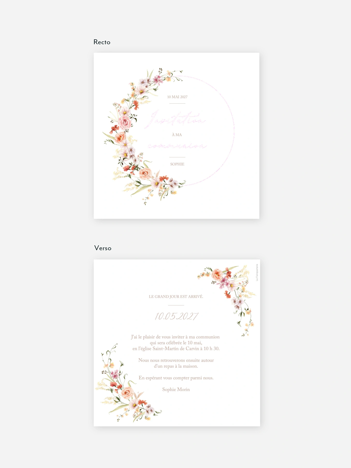Invitation communion Arche de fleurs