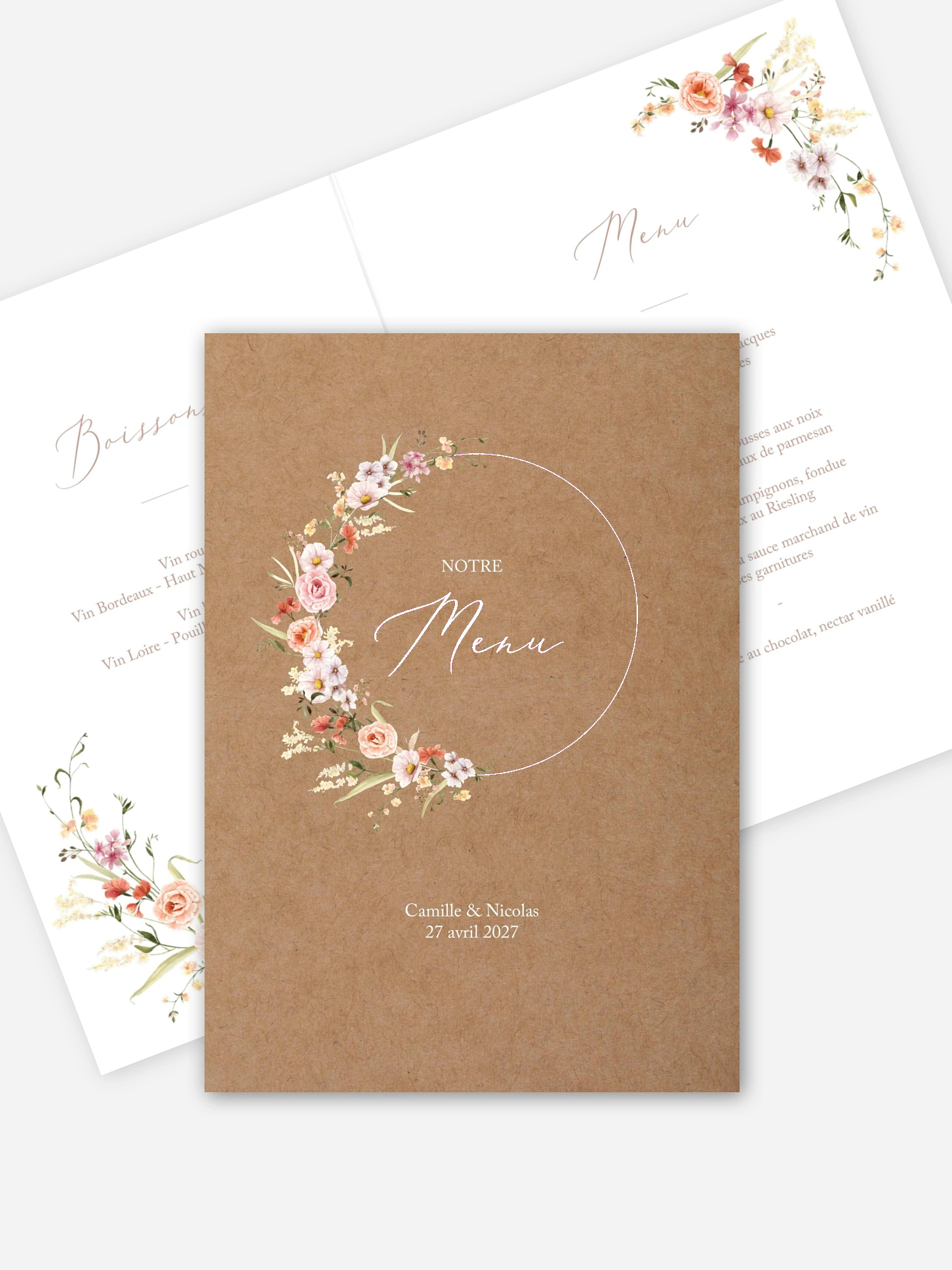 Menu mariage Arche de fleurs