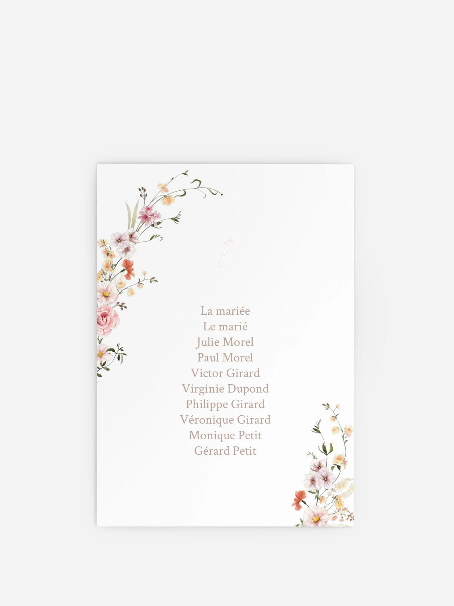Cartons plan de table mariage Arche de fleurs