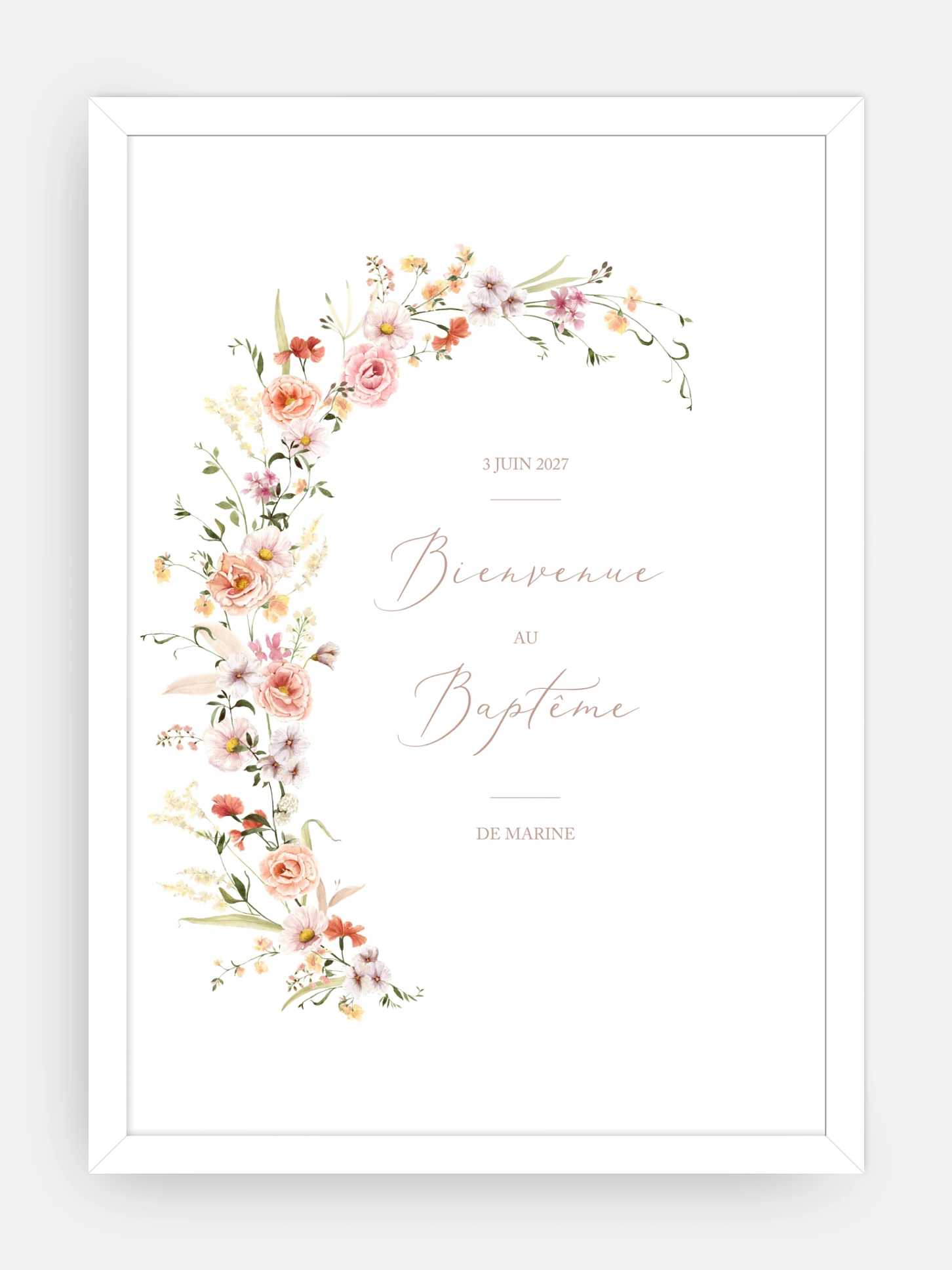Poster bienvenue baptême Arche de fleurs