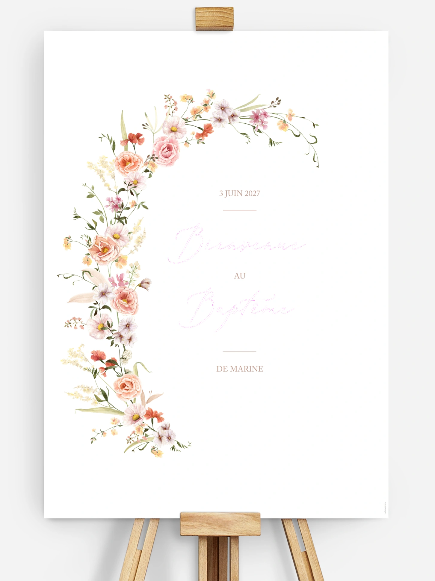 Poster bienvenue baptême Arche de fleurs