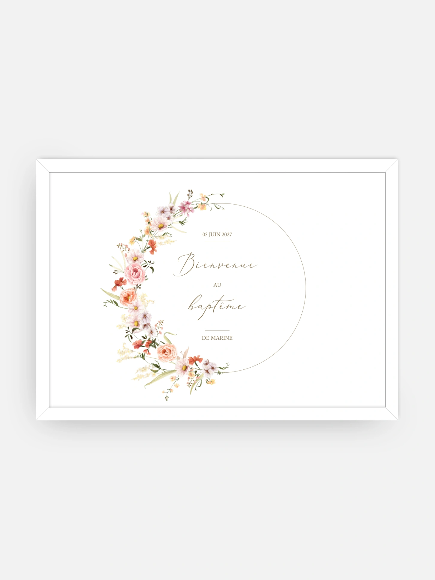 Poster bienvenue baptême Arche de fleurs