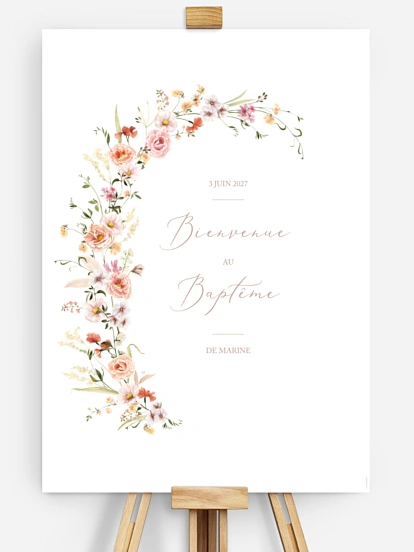 Poster bienvenue baptême Arche de fleurs