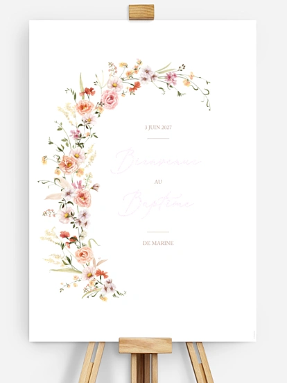 Poster bienvenue baptême Arche de fleurs