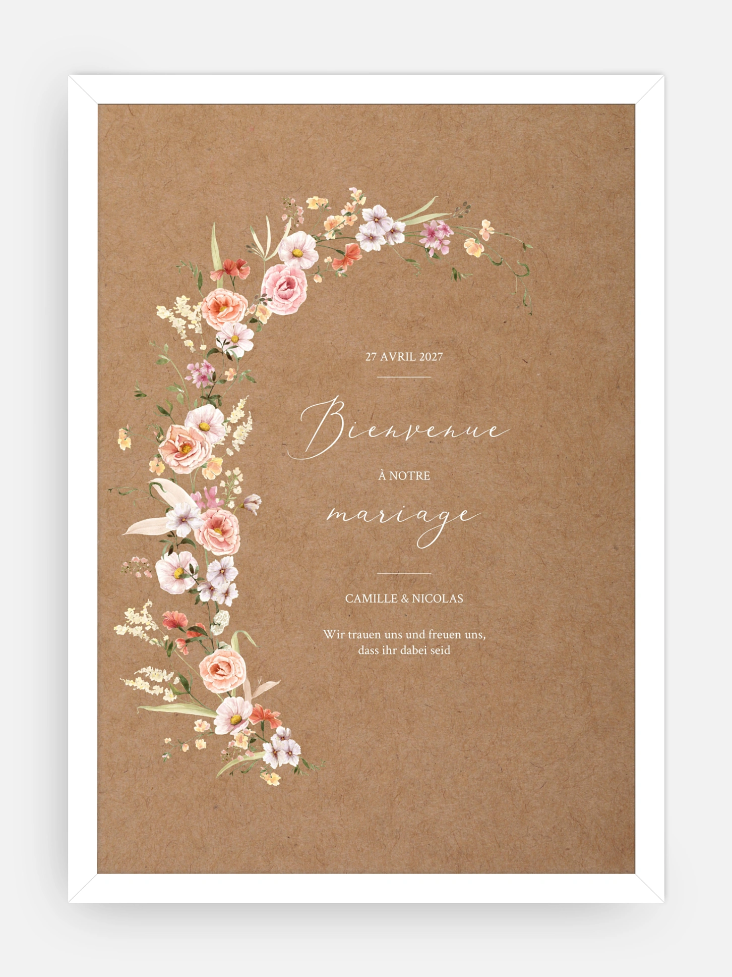 Poster bienvenue mariage Arche de fleurs