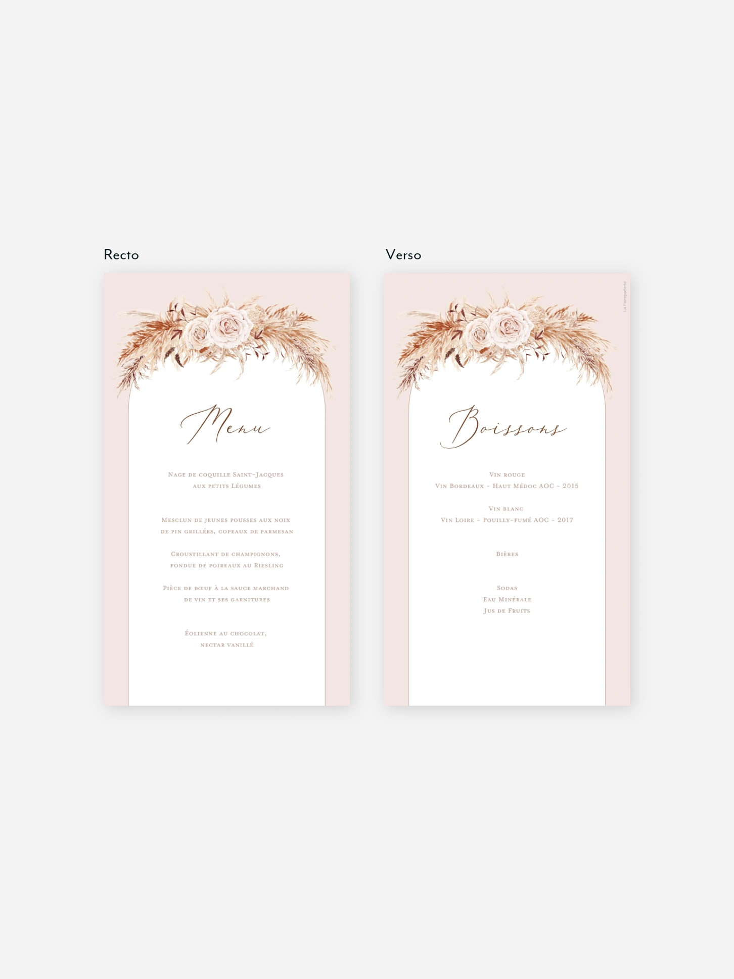 Menu mariage Arc bohème