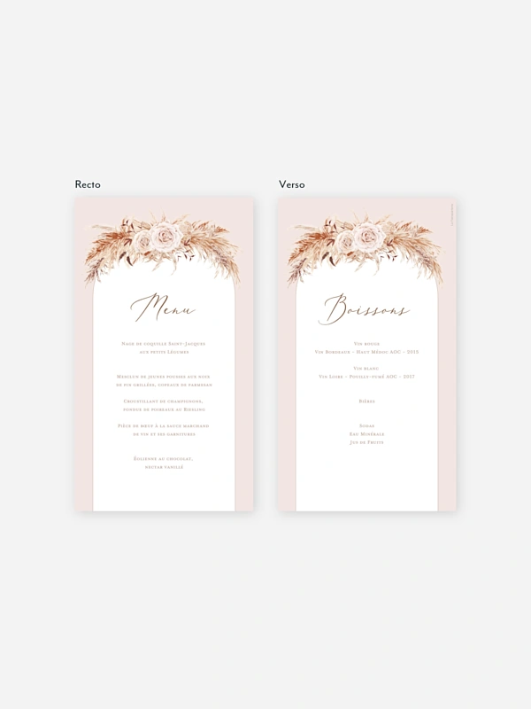 Menu mariage Arc bohème
