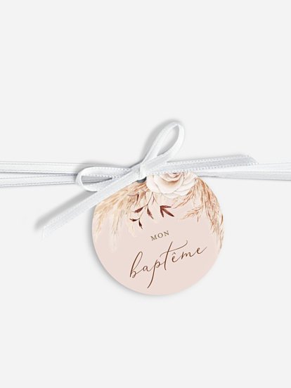 Étiquette avec ruban baptême Arc bohème