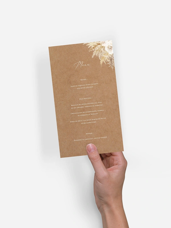 Menu mariage Amour précieux pampas
