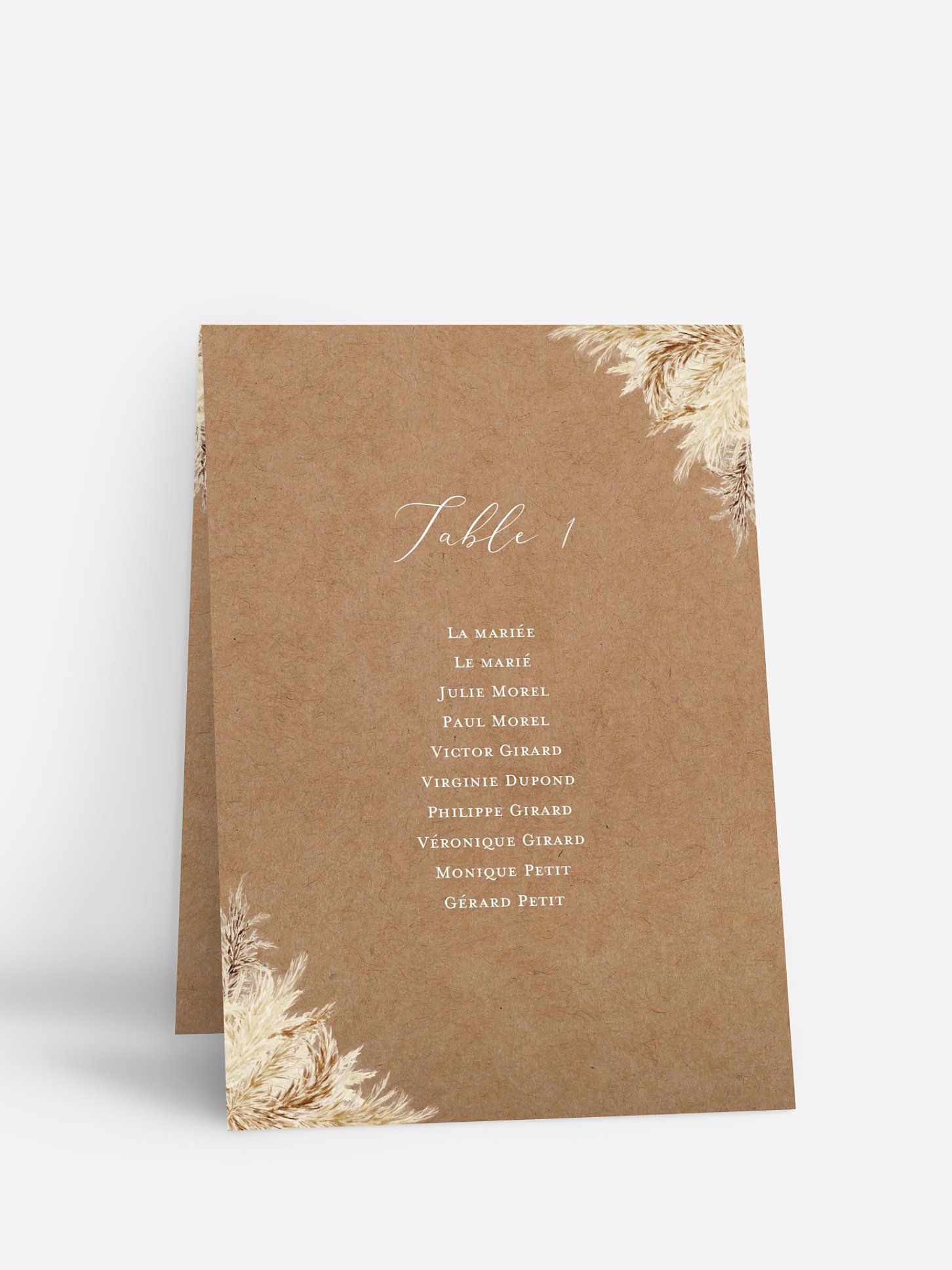 Nom de table mariage Amour précieux pampas