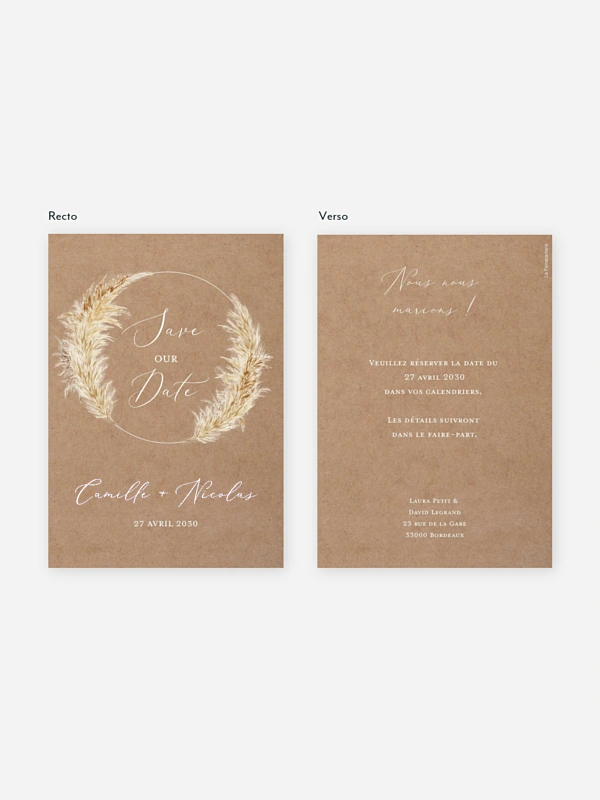 Save the date Amour précieux pampas