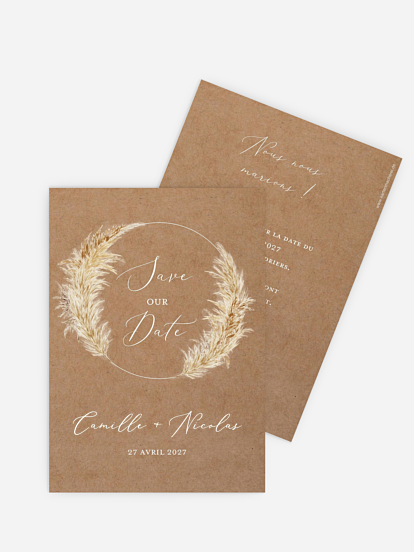 Save the date Amour précieux pampas