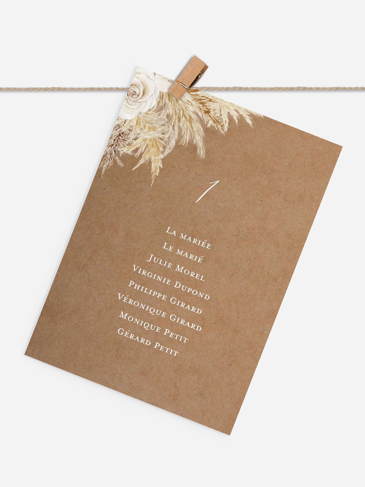 Cartons plan de table mariage Amour précieux pampas