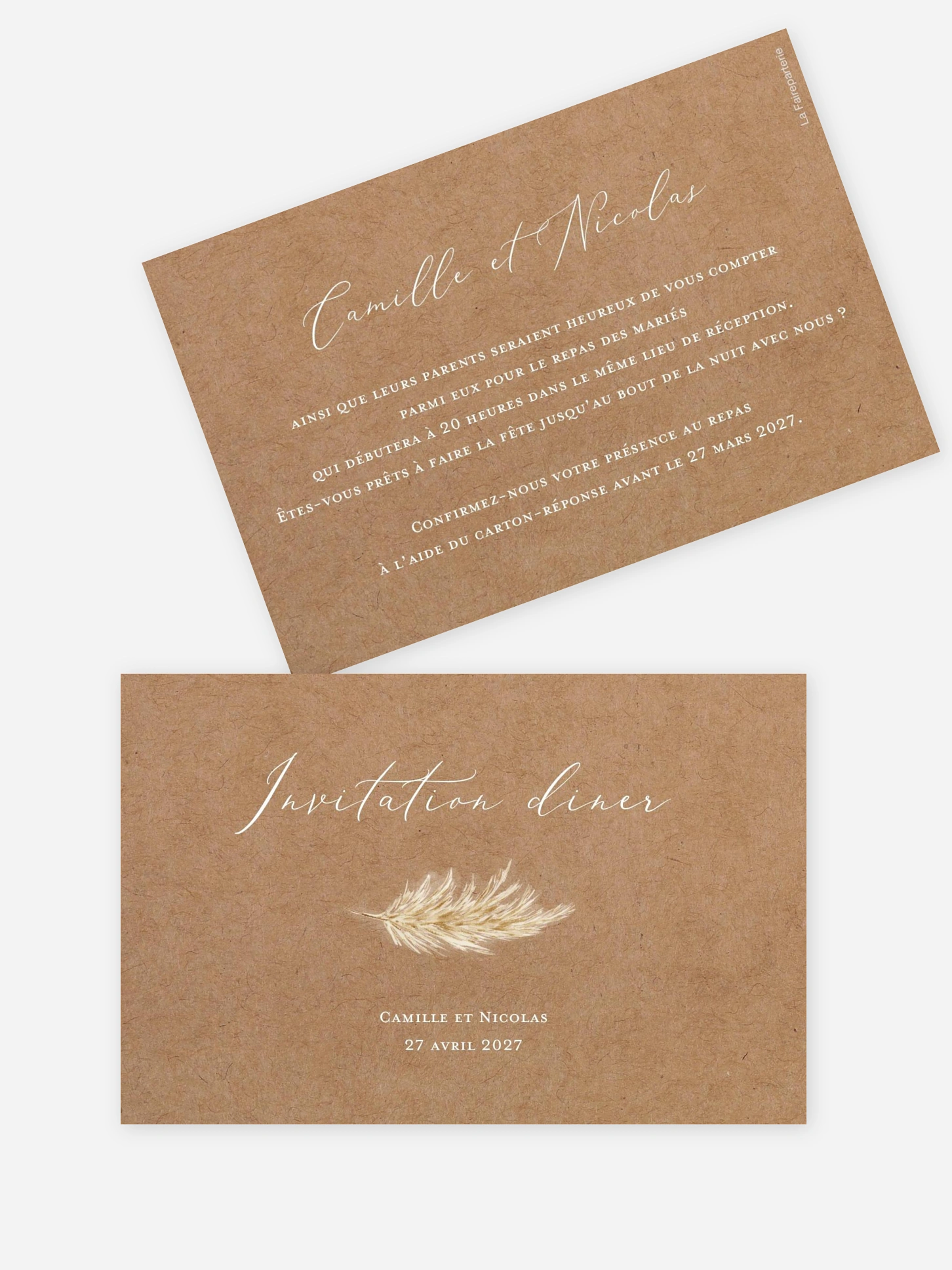 Carton d'invitation Amour précieux pampas