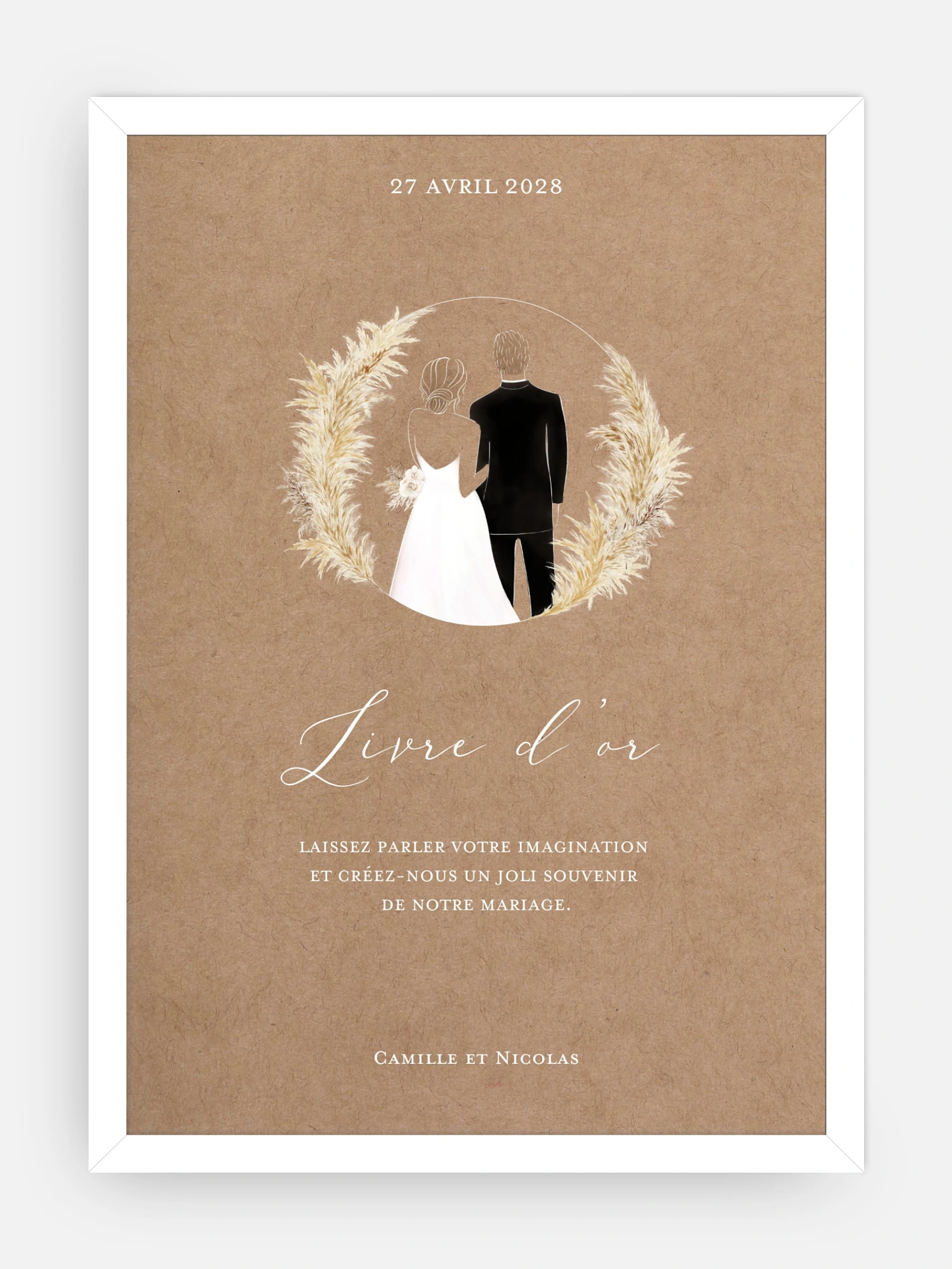 Affiche livre d'or mariage Amour précieux pampas
