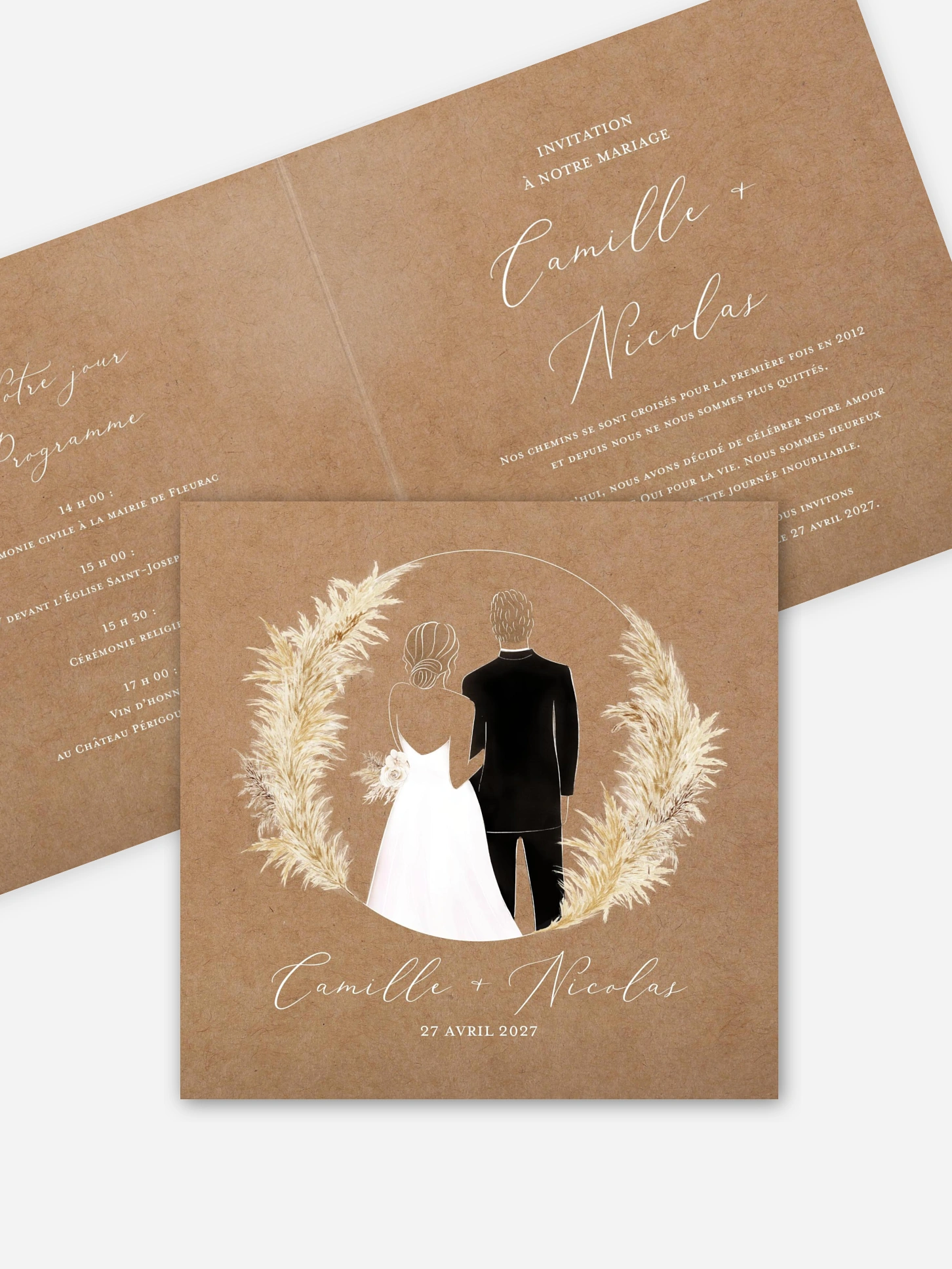 Faire-part de mariage Amour précieux pampas