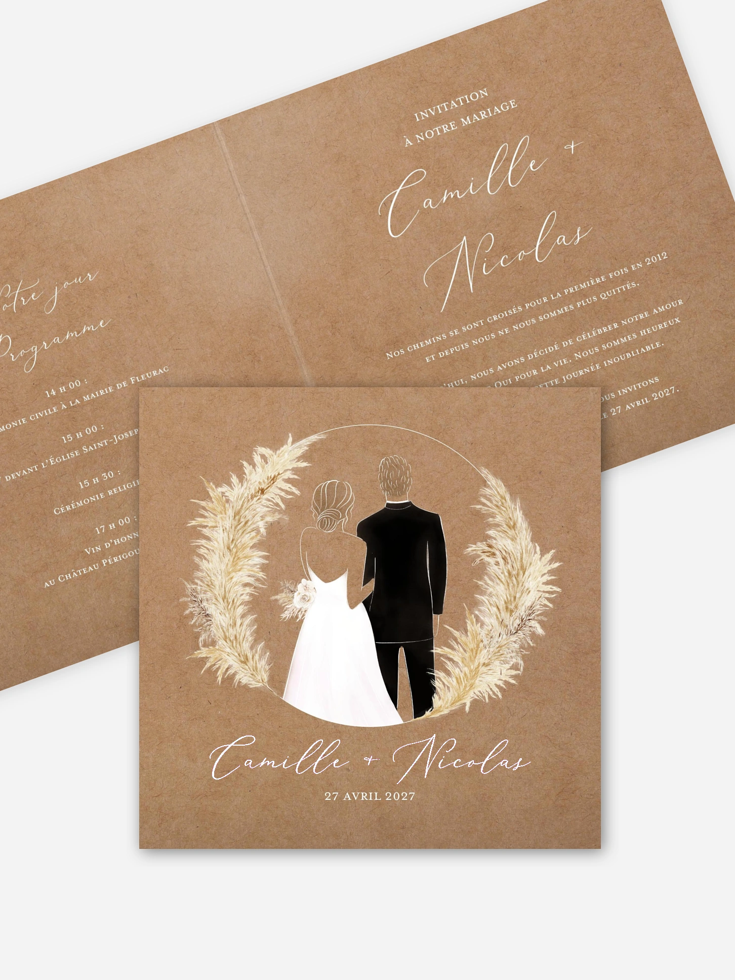 Faire-part de mariage Amour précieux pampas