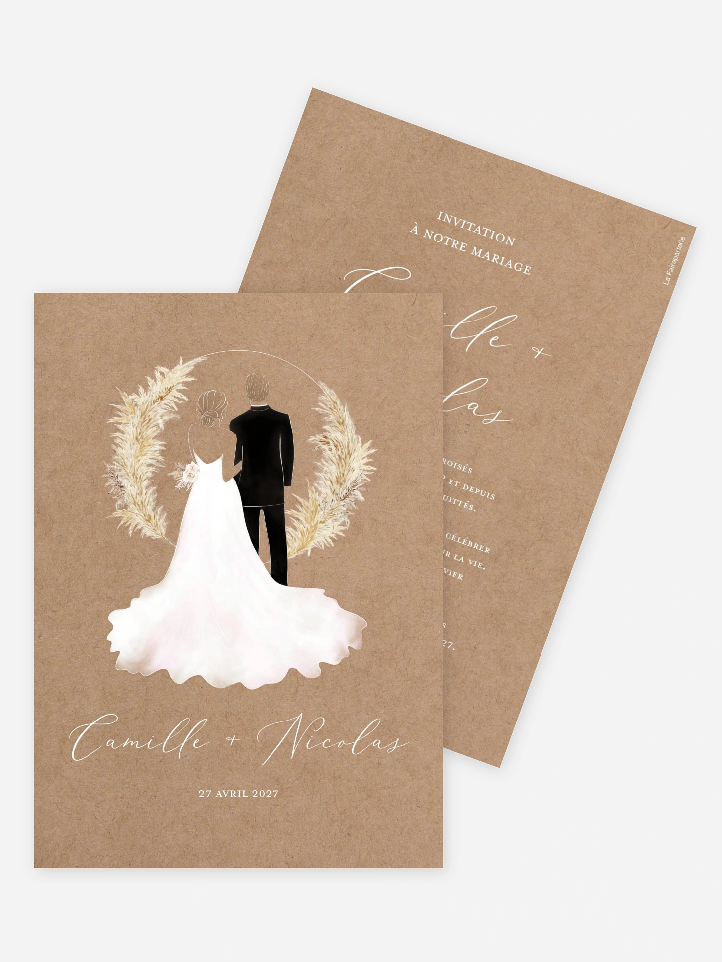 Faire-part de mariage Amour précieux pampas
