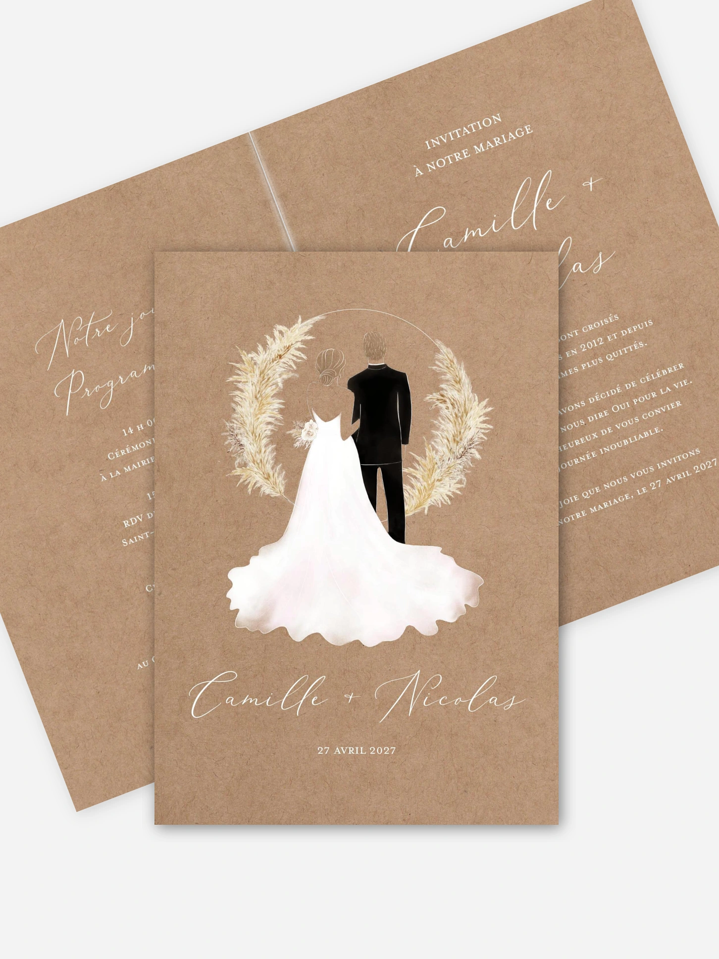 Faire-part de mariage Amour précieux pampas