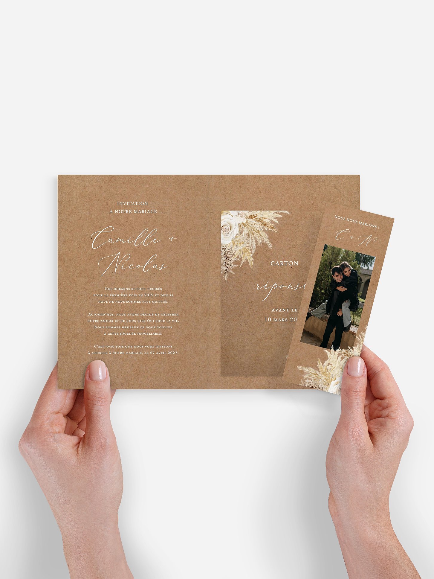 Faire-part de mariage Amour précieux pampas