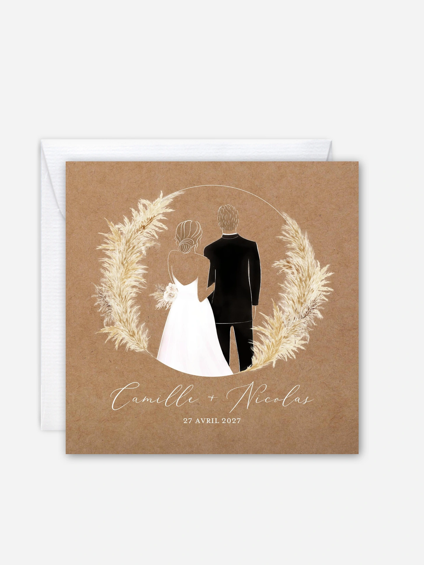 Faire-part de mariage Amour précieux pampas