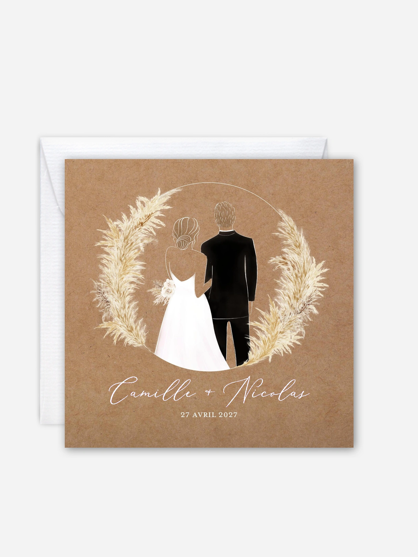 Faire-part de mariage Amour précieux pampas