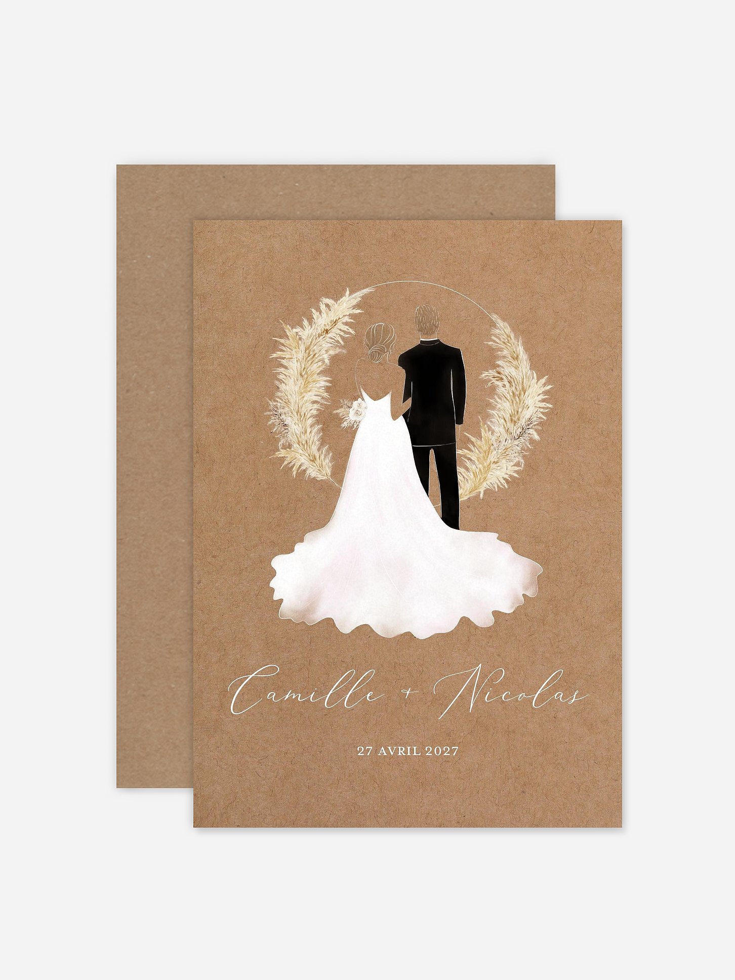 Faire-part de mariage Amour précieux pampas