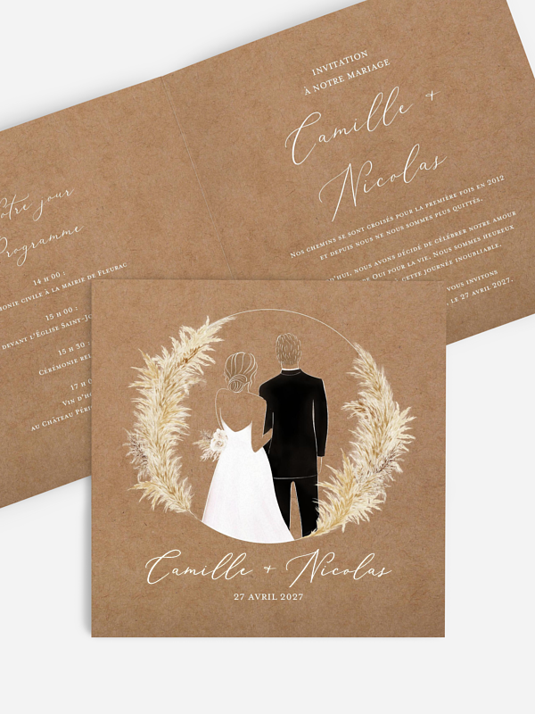 Faire-part de mariage Amour précieux pampas