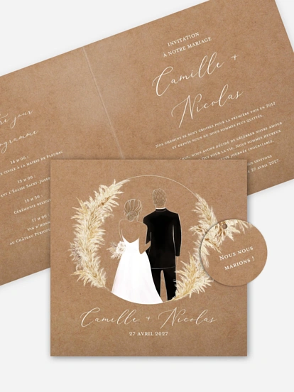 Faire-part de mariage Amour précieux pampas