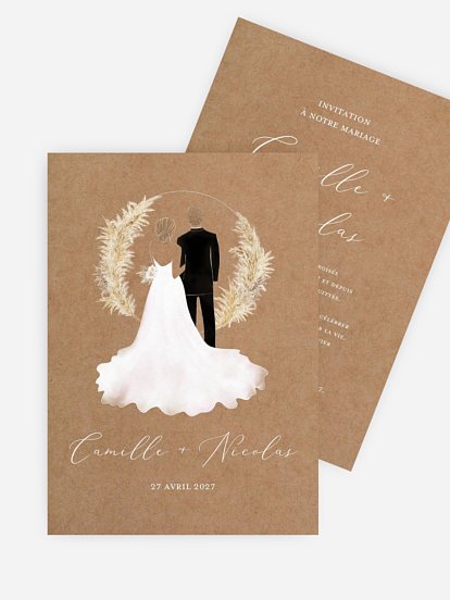 Faire-part de mariage Amour précieux pampas