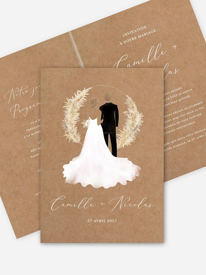 Faire-part de mariage Amour précieux pampas