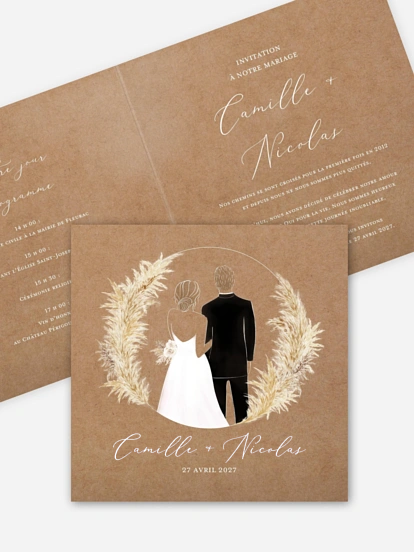 Faire-part de mariage Amour précieux pampas