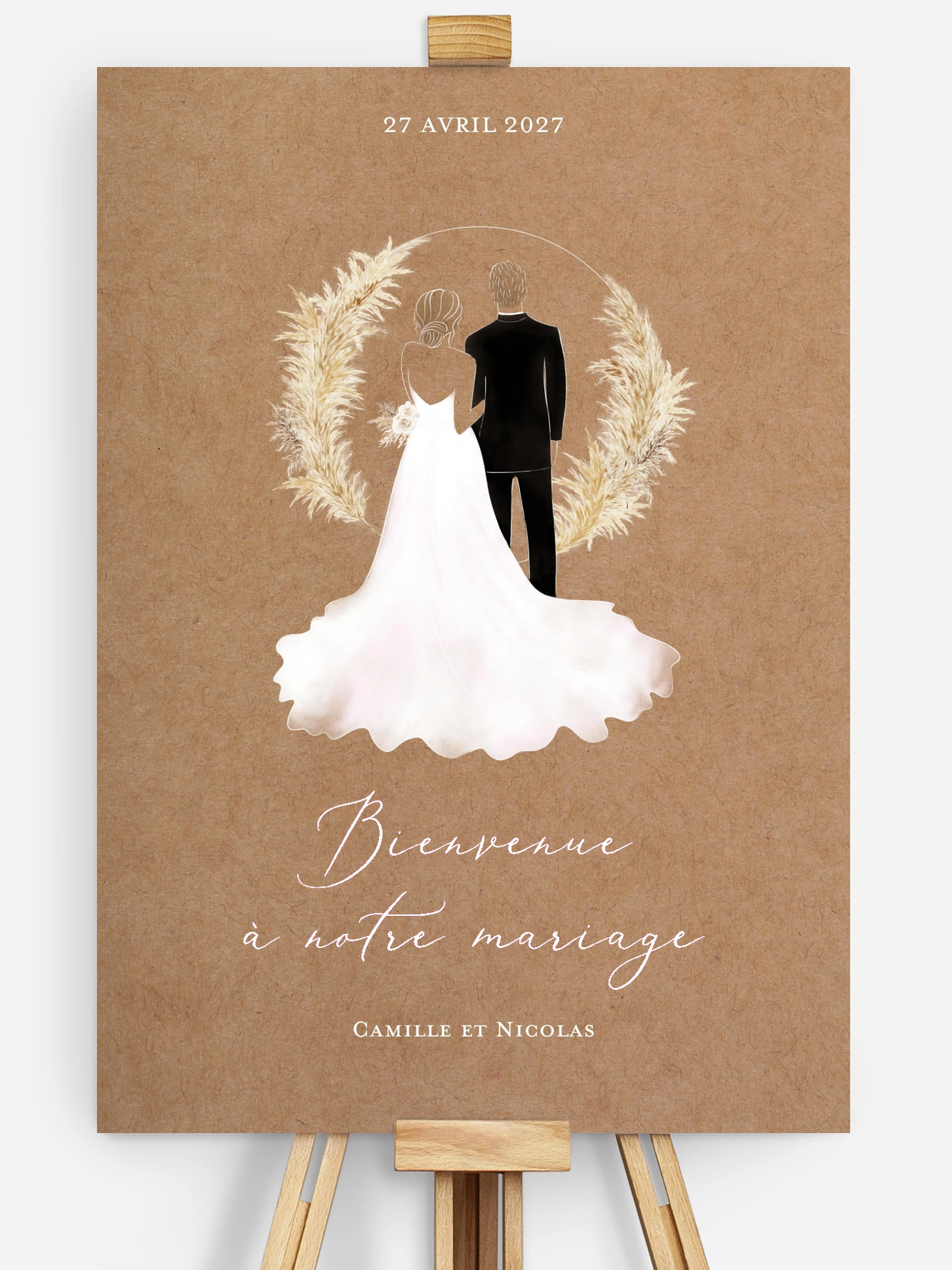 Poster bienvenue mariage Amour précieux pampas