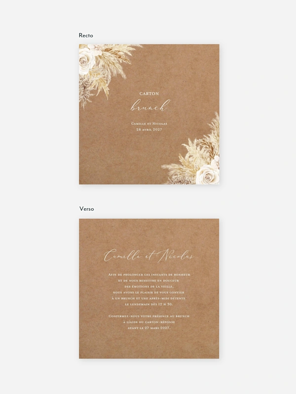 Carte brunch Amour précieux pampas