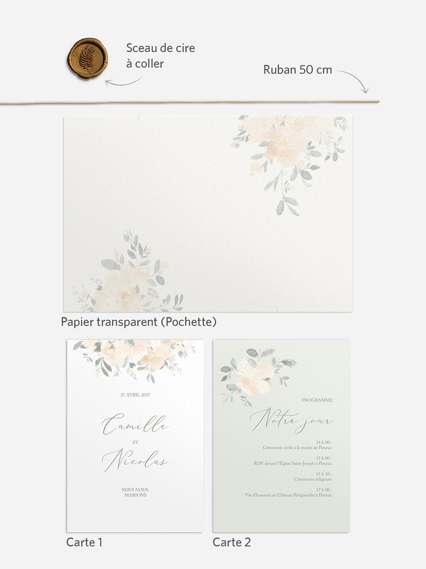 Faire-part de mariage Roses douces