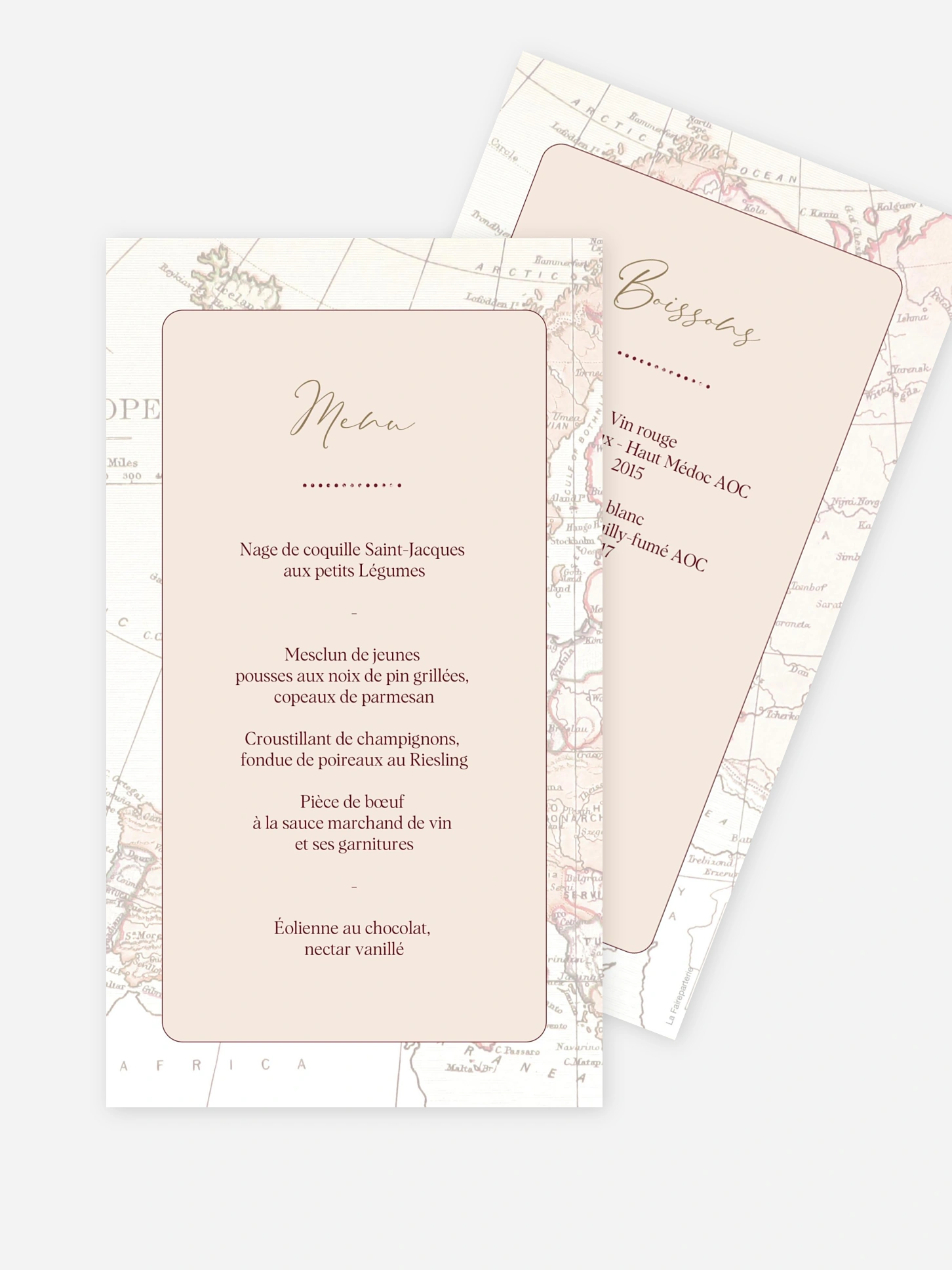 Menu mariage Passeport vintage