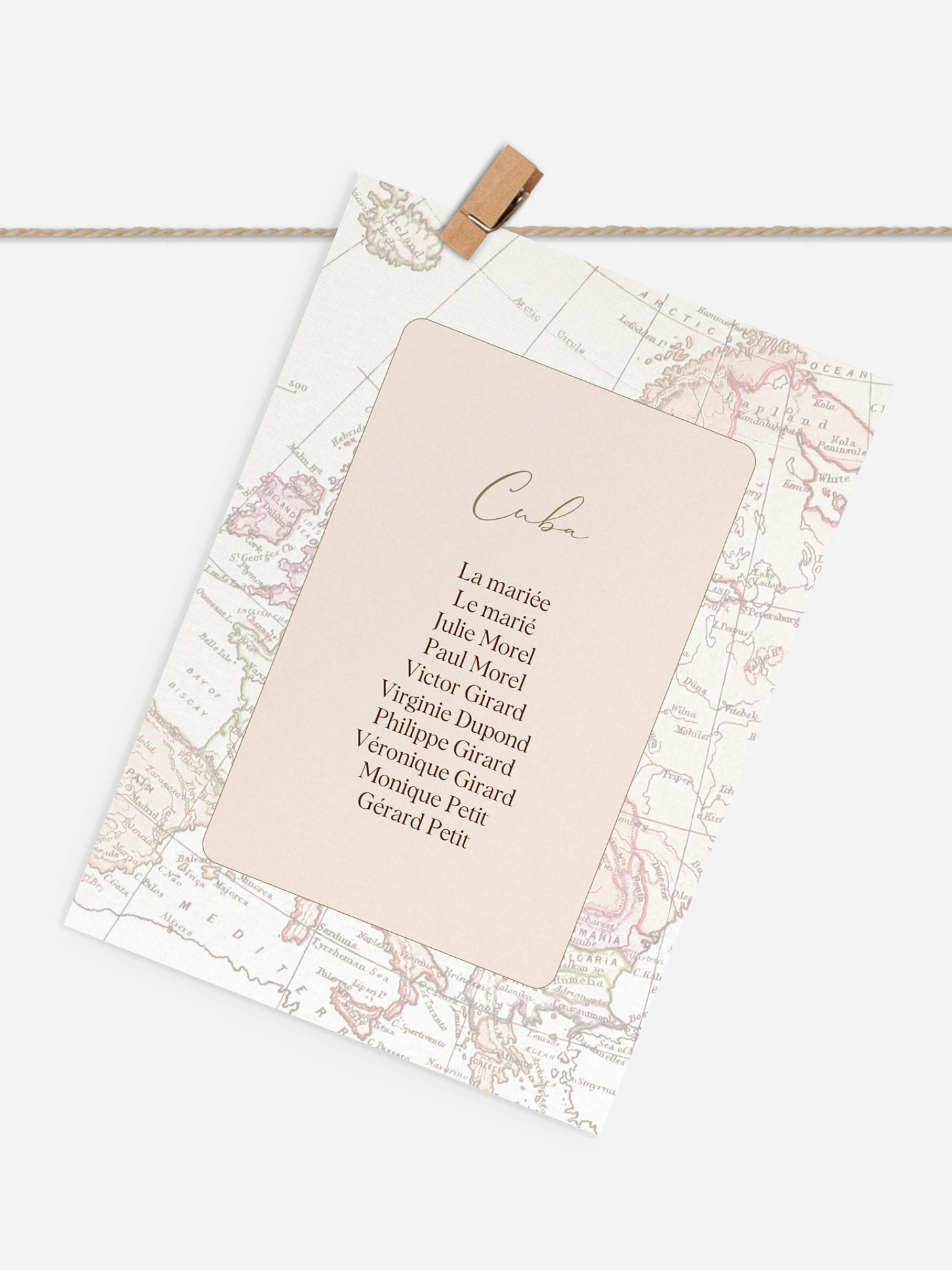 Cartons plan de table mariage Passeport vintage