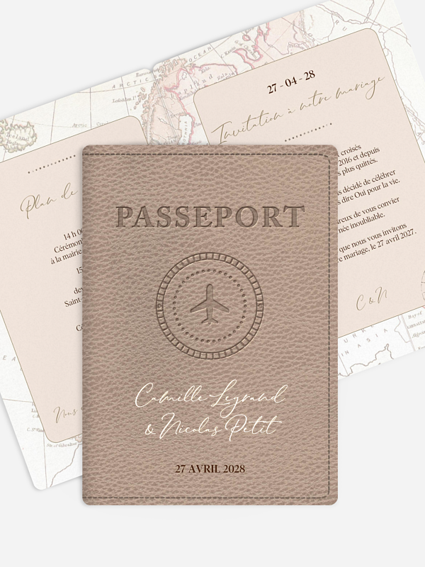 Faire-part de mariage Passeport vintage
