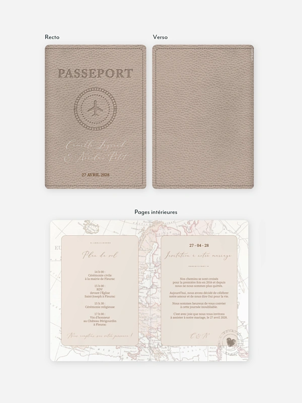 Faire-part de mariage Passeport vintage