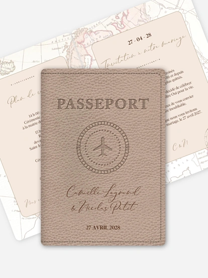 Faire-part de mariage Passeport vintage