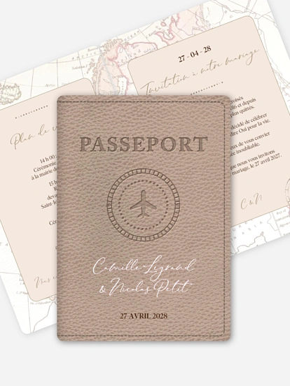 Faire-part de mariage Passeport vintage