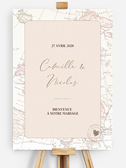 Poster bienvenue mariage Passeport vintage