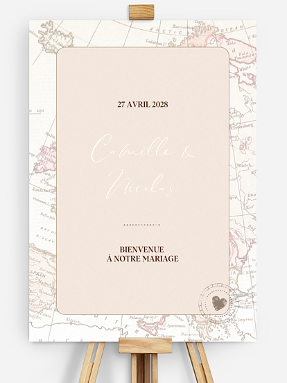 Poster bienvenue mariage Passeport vintage