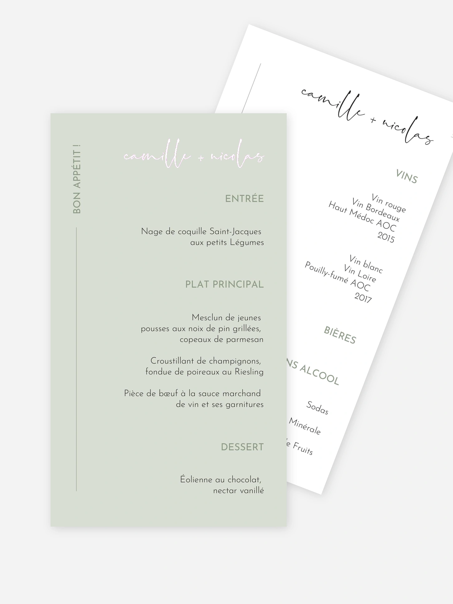 Menu mariage Romance moderne