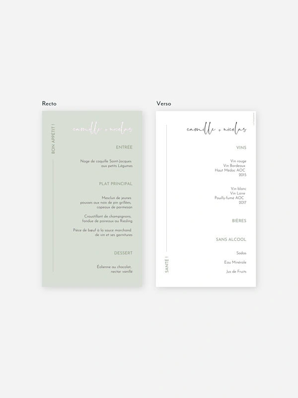 Menu mariage Romance moderne