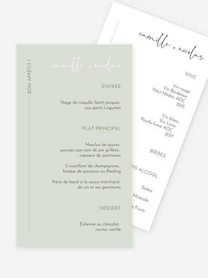 Menu mariage Romance moderne
