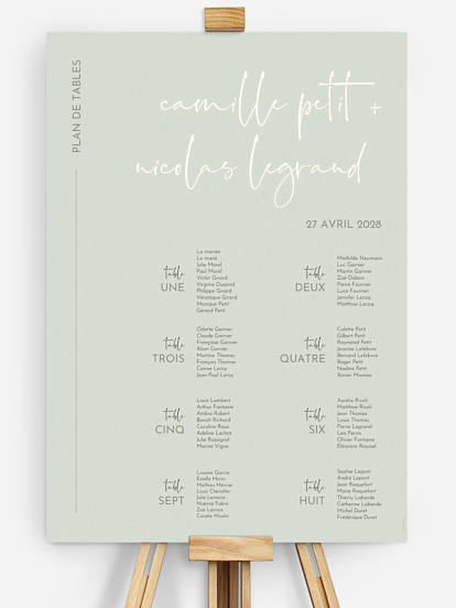 Poster plan de table mariage Romance moderne