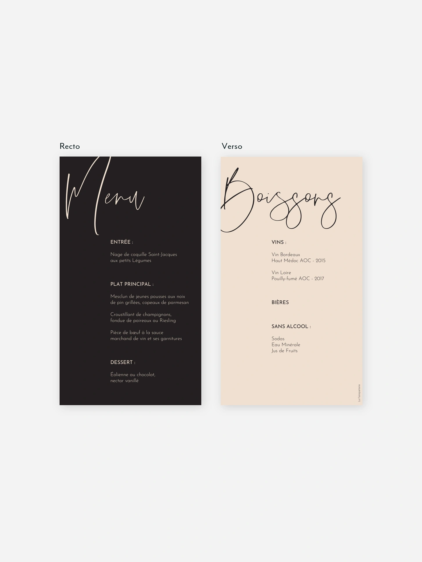 Menu mariage Typo élégante