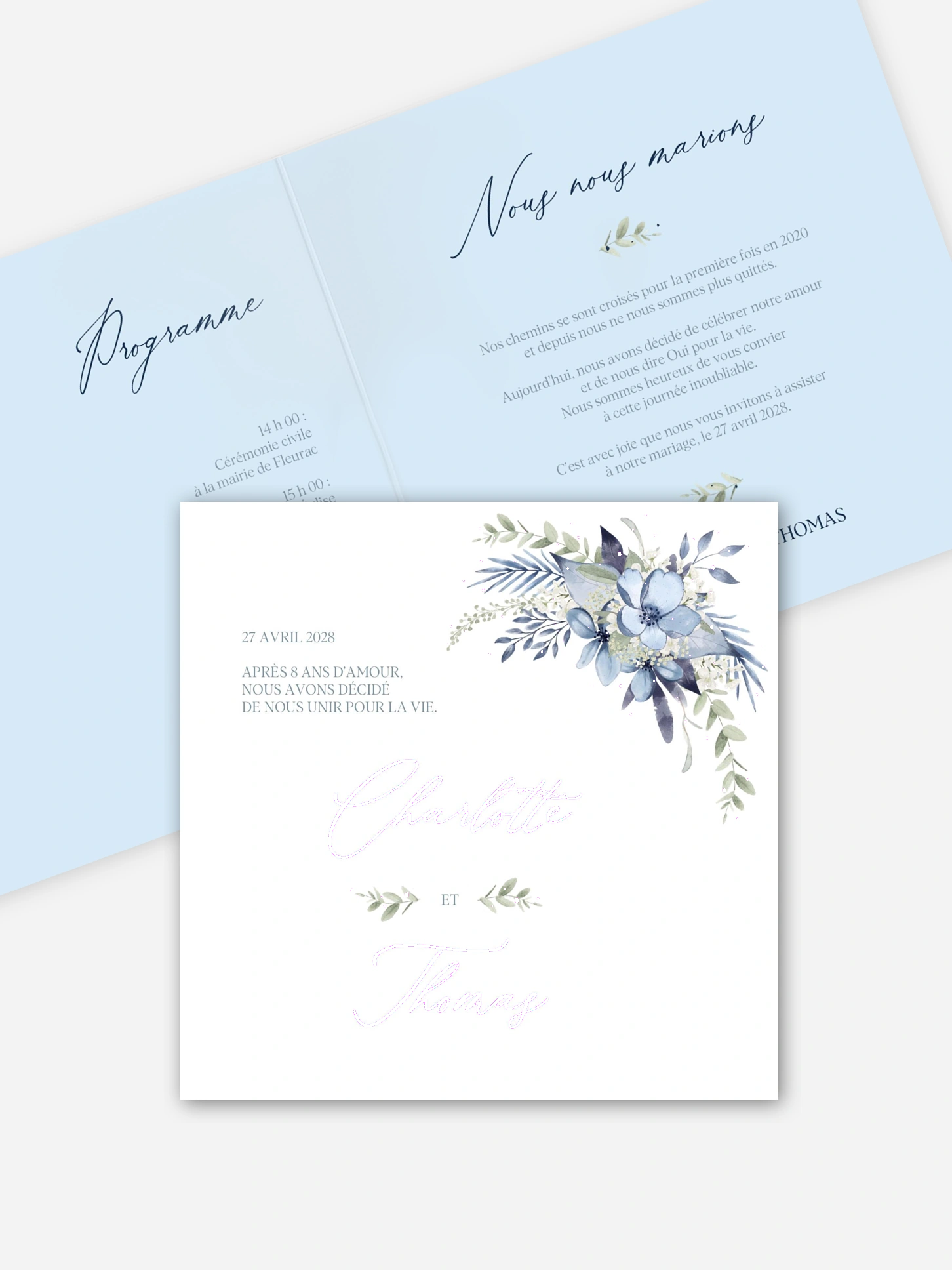 Faire-part de mariage Flower Blues