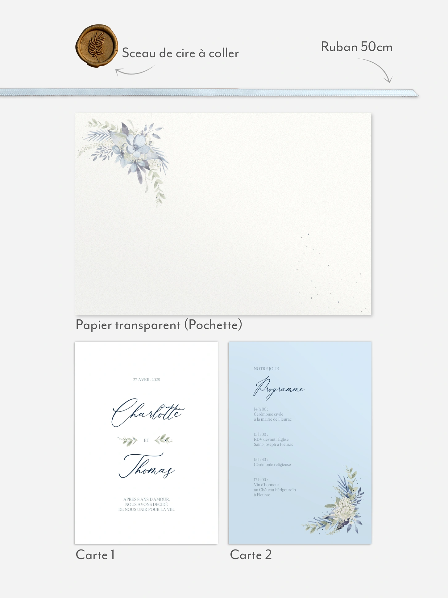 Faire-part de mariage Flower Blues
